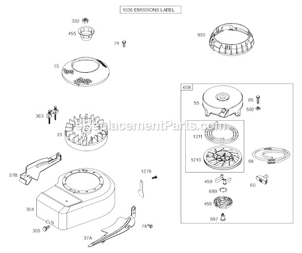 Page F Diagram and Parts List for 10F900SERIES  Briggs and Stratton Engine